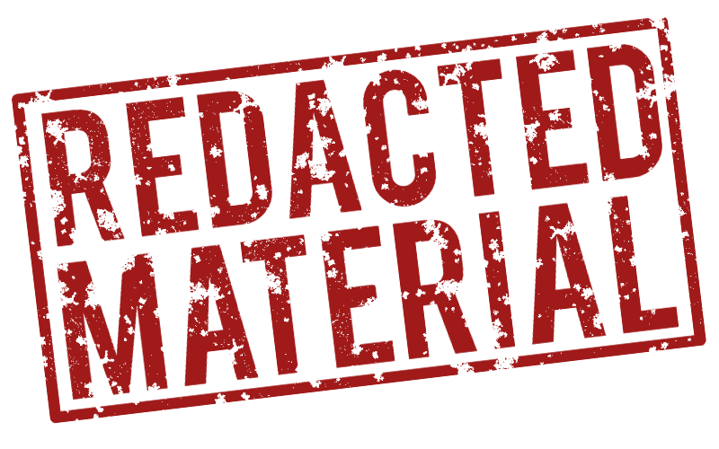 The words "Redacted Material" arranged to look like a rubber stamp in red ink.
