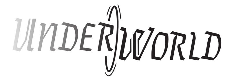 The word "Underworld" arranged to look like it's traveling through a portal.
